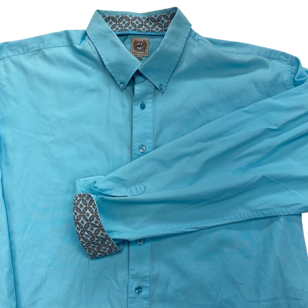 Cinch Button Down Shirt Mens XXL Blue Long Sleeve Cotton Western Solid Flip Cuff